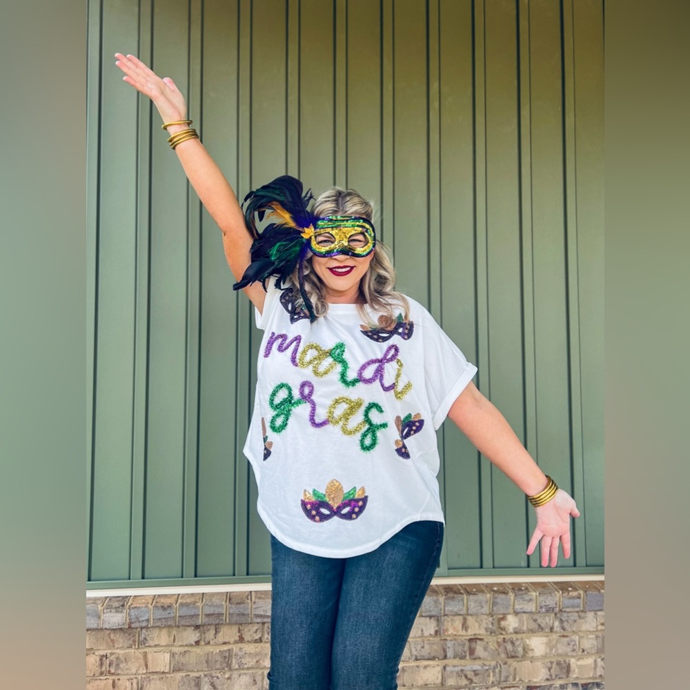 Mardi Gras Tinsel Mask Top